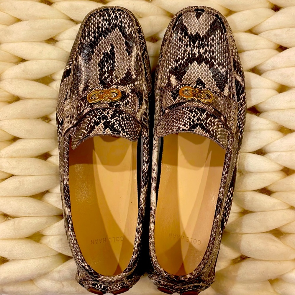 Cole Haan snakeskin driving moccasin.